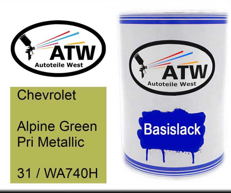 Chevrolet, Alpine Green Pri Metallic, 31 / WA740H: 500ml Lackdose, von ATW Autoteile West.